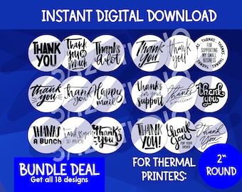 Paquete de agradecimiento 2 Impresora térmica PNG/Etiquetas de embalaje/Etiqueta de descarga 2" PNG/JPEG redondo/Pegatinas para impresora térmica Rollo, Munbyn