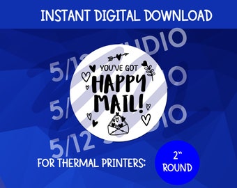 Día de San Valentín Happy Mail PNG / Etiqueta de embalaje Descargar / Descargar etiqueta PNG / JPEG redondo de 2 "/ pegatinas para Rollo, impresora térmica Munbyn