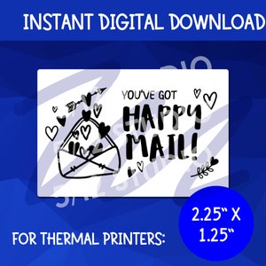 Valentine&#39;s Day Happy Mail PNG Thermal Printer | Sticker Packaging | Downloads 2.25x1.25 PNG | Stickers for Rollo, Munbyn Thermal Printer