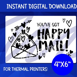 Valentine&#39;s Day Happy Mail PNG Download Thermal Printer | Sticker Packaging | Downloads 4x6 PNG | Stickers for Rollo, Munbyn Thermal Printer