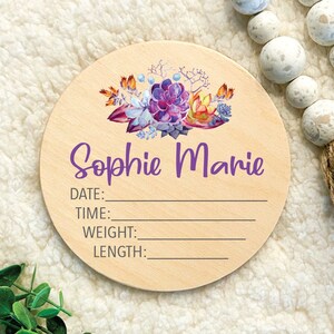 Birth Stats sign floral, birth stats sign with flowers, succulent baby sign, baby name announcement, wood birth stat sign, baby photo prop,