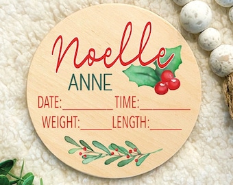 Christmas baby name announcement, wood birth stat sign, baby photo prop, christmas birth stats sign, personalized baby birth stats