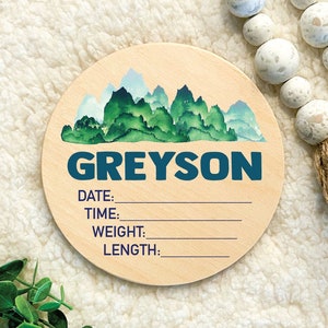 Mountain Birth Stats sign, Personalized baby birth stat sign, wood birth stat sign, baby photo prop, hospital sign, baby name announcement