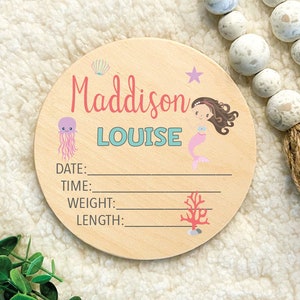 Birth Stat sign girl, Mermaid baby birth stat sign, mermaid baby name announcement, wood birth stat sign, baby photo prop