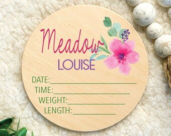 Birth Stats sign floral, baby birth stats sign with flowers, newborn name announcement, birth stats sign girl, baby photo prop,