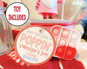 Pop it Valentine, Kids Valentines Day Cards, Fidget valentines for class, non candy valentines, personalized valentines tags,