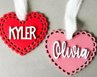 Personalized Acrylic Heart Valentine Tag: Scalloped Kids Basket Tag