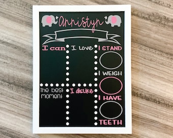 Baby Elephant Milestone Chalkboard, Printed baby stat board, Baby milestone board, Monthly milestone board, Personalized baby board