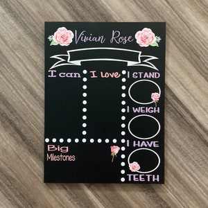 Rose Baby Milestone Chalkboard, baby stat board, Baby milestone board, Monthly milestone board, Personalized baby board, floral baby sign