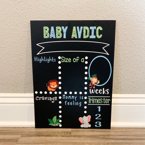 Pregnancy Milestone Chalkboard, baby animal chalk board sign , Baby milestone board, pregnancy tracker poster, pregnancy photo props