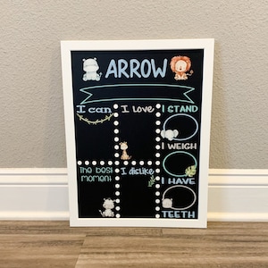 Baby Safari Milestone Chalkboard, Printed baby stat board, Baby milestone board, Monthly milestone board, Personalized baby board