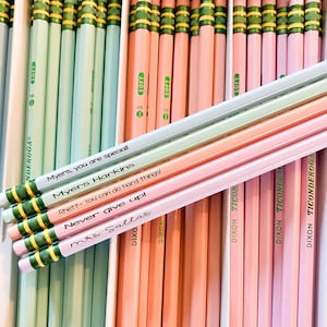 Affirmations Pencils, pastel engraved pencils, custom pencils, engraved pencils, back to school gift, personalized teacher pencils,