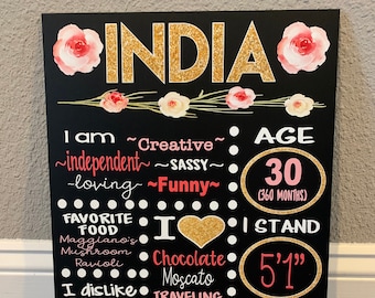 Adult Birthday Milestone Sign Chalkboard, Gold Glitter and Peony Party Decor, Personalized Birthday Photo Prop, Adult Birthday Sign