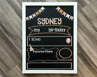 Reusable Birthday Chalkboard Sign, Birthday Stat Boards, reusable milestone board, kids birthday chalkboard, personalized birthday sign