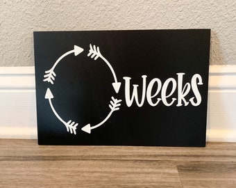 Signo de pizarra de estadísticas de embarazo, diseño de flecha de apoyo de foto de embarazo, apoyo de pizarra de foto de golpe de embarazo semanal, regalo de futura mamá