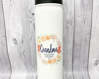 Grandma Personalized Tumbler, grandma personalized water bottle, floral wreath cup personalized, grandkids names tumbler, mothers day gift