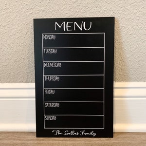 Personalized Chalkboard Menu, Chalkboard kitchen sign, personalized menu board, weekly menu board, weekly menu chalkboard, menu sign image 1