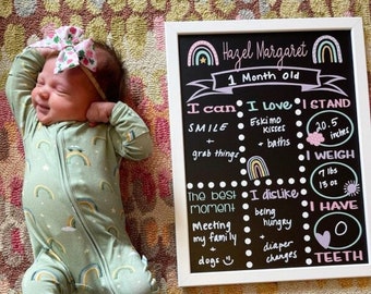 Boho Rainbow Milestone Chalkboard, baby stat board, Baby milestone board, Monthly milestone sign, rainbow theme photo prop board, pastel