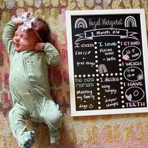 Boho Rainbow Milestone Chalkboard, baby stat board, Baby milestone board, Monthly milestone sign, rainbow theme photo prop board, pastel