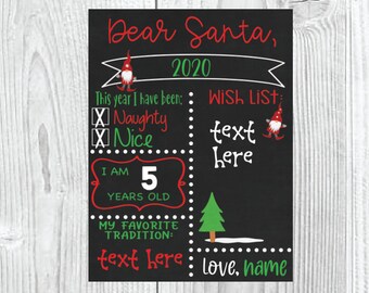 Dear Santa Chalkboard Sign, EDITABLE DIGITAL DOWNLOAD,  Naughty or Nice Chalkboard, Christmas chalkboard for kids, Letter to Santa sign