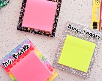 Personalized Sticky Note holder, personalized teacher appreciation gift, sticky notes pad holder, teacher gift personalized