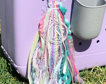 Tote Bag Tassel, Monogram bag charm, backpack tag, acrylic monogram bag tag, ribbon bag tag, bag tag personalized, beach bag tassels