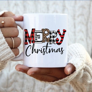 Merry Christmas Mug, buffalo plaid christmas, leopard christmas,  patterned christmas, Christmas mug gift, stocking stuffer, gift exchange