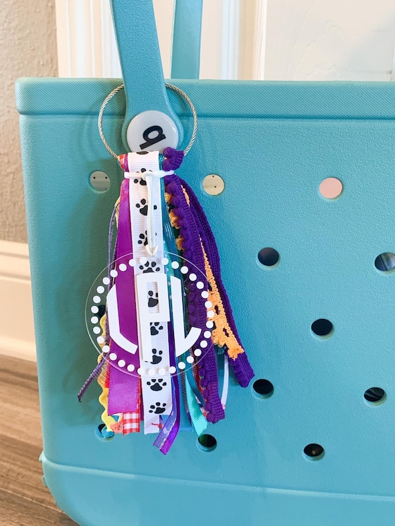 Personalized tassel keychain, Monogram bag charm, backpack tag, monogram bag tag, ribbon bag tag, bag tag personalized, beach bag tassel