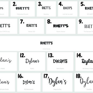 Shows personalized font options for the chalkboard signs.