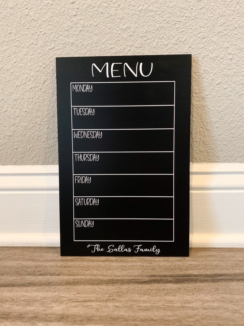 Personalized Chalkboard Menu, Chalkboard kitchen sign, personalized menu board, weekly menu board, weekly menu chalkboard, menu sign image 1