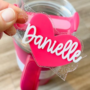 Valentines Day tumbler topper, heart Personalized Name Tag for Tumbler Lid, acrylic name plate for tumbler, Cup Name plates,