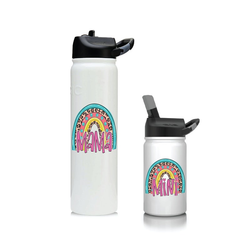 Mama and Mini Cups, Mama and Mini Rainbow water bottles, mama and mini set, mother daughter cup, gift for mom, mommy and me matching tumbler image 1