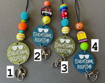 Educational Rockstar Teacher breakaway lanyard with badge holder, teacher lanyard, teacher appreciation gift, teacher gift, Ready to ship