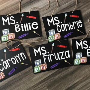 Personalized Teacher Chalkboard Sign, teacher name sign, teacher name door hanger, teacher door decoration, teacher name sign for the door,