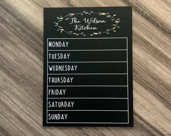 Personalized Chalkboard Menu, weekly menu board, weekly menu chalkboard, Chalkboard kitchen sign, personalized menu board, menu sign