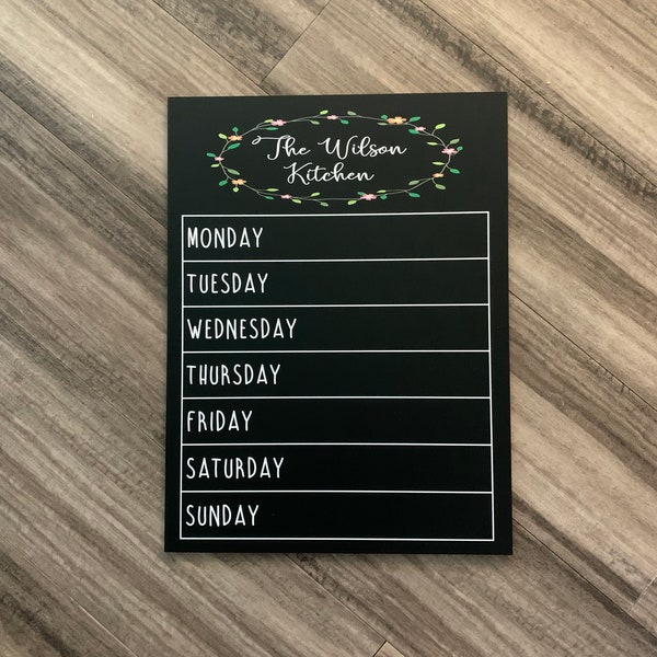 Personalized Chalkboard Menu, weekly menu board, weekly menu chalkboard, Chalkboard kitchen sign, personalized menu board, menu sign