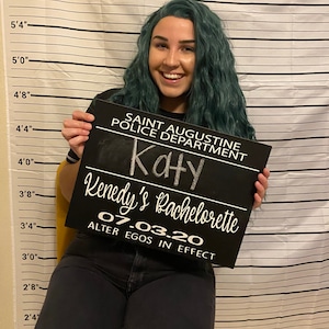 Bachelorette Party Mug Shot Sign, Personalized Party Signs for Bachelorette, Mug Shot Chalkboard sign for Bachelorette, Printed Chalkboard