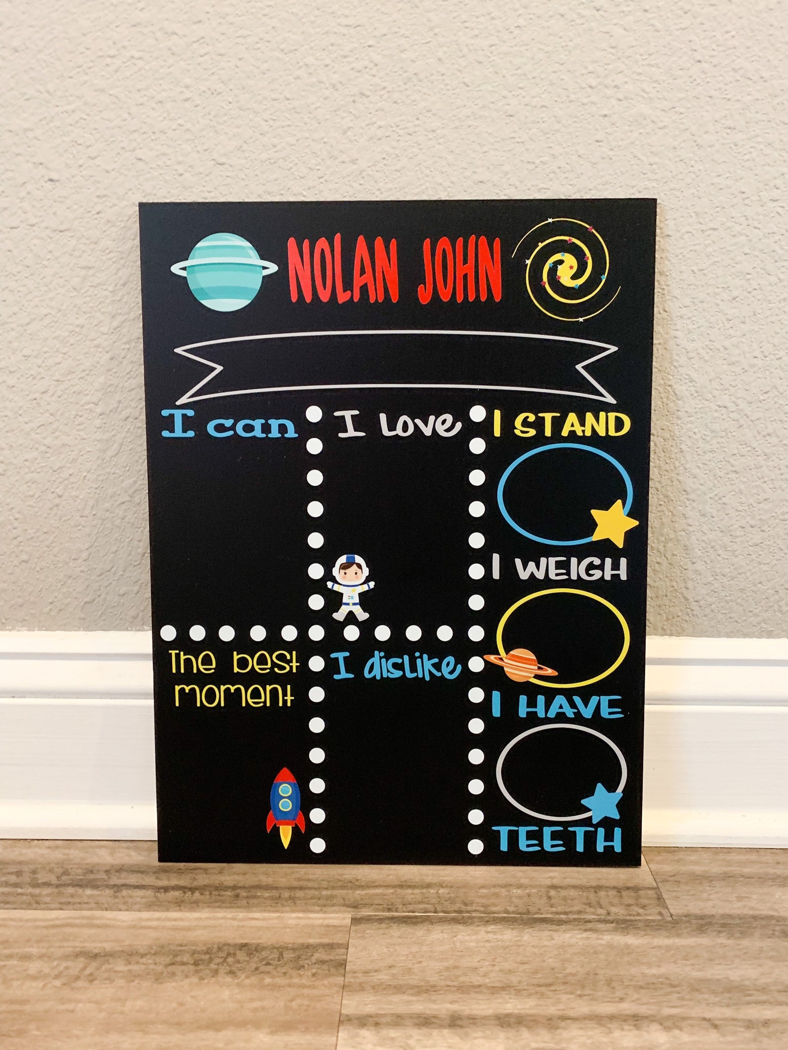 Space Themed Baby Milestone Board, Baby Stat Board, Baby Milestone ...