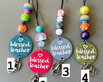 Blessed Teacher breakaway lanyard with badge holder, teacher lanyard, special ed teacher, teacher appreciation gift, Ready to ship