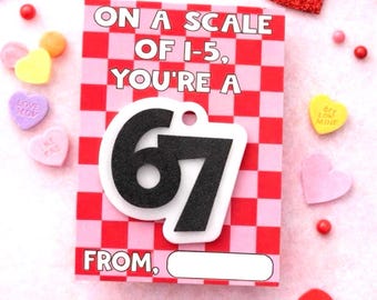 67 Valentines, Valentines for kids, Valentines for class, non candy valentines, keychain valentine, 67 keychain, checkered valentines, 6 7