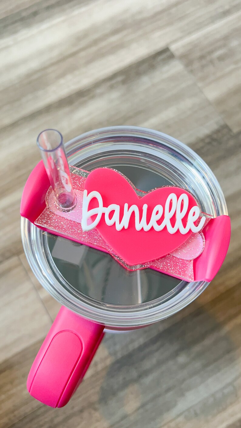 Valentines Day tumbler topper, heart Personalized Name Tag for Tumbler Lid, acrylic name plate for tumbler, Cup Name plates, image 3