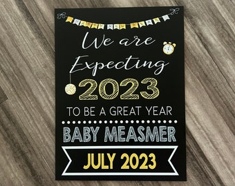 New Years Pregnancy Announcement Chalkboard Sign, New years pregnancy reveal sign, we are expecting sign, baby reveal chalkboard sign,