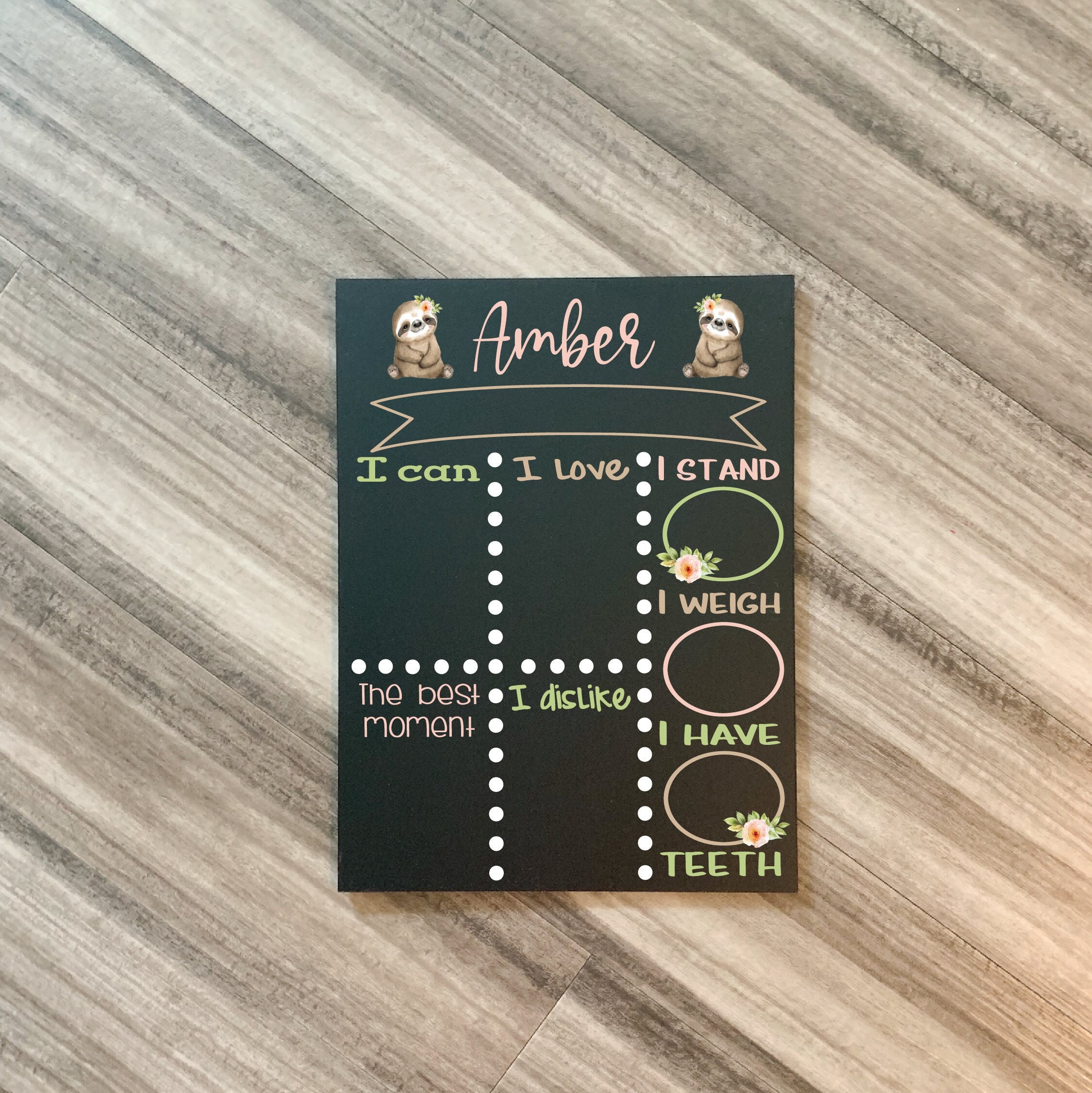 Boho Sloth Milestone Chalkboard baby stat board Baby milestone board Monthly milestone sign sloth photo prop board boho baby