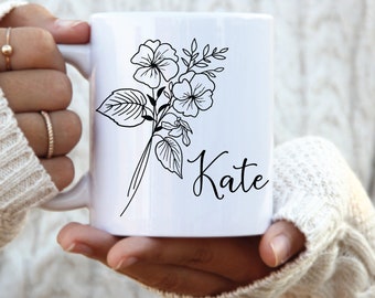 Birth Month Flower Mug, custom birth month flower gift, personalized birth flower mug, bridesmaid gift mug, mug gift for mom,