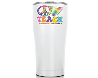 Peace Love teach teacher appreciation gift cup, elementary teacher gift, tie dye teacher tumbler, retro teacher, end of school gift