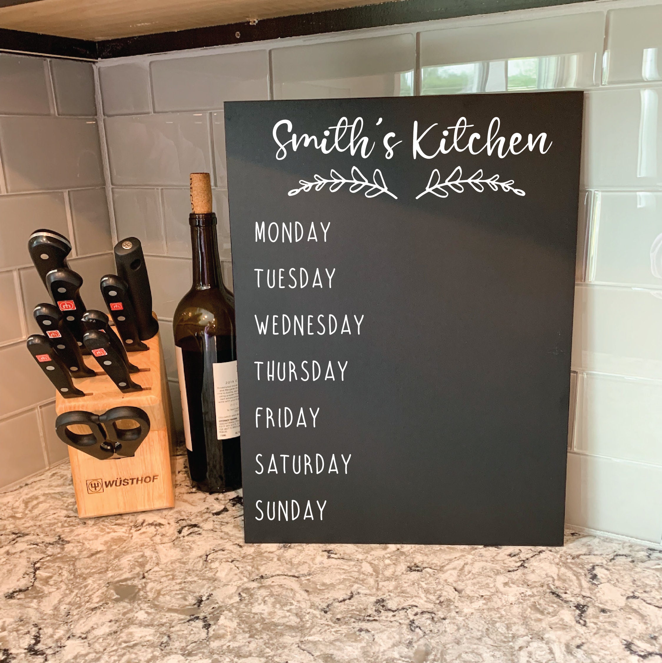 Reclaimed Wood Weekly Menu Board With Clips and Mini Chalkboard