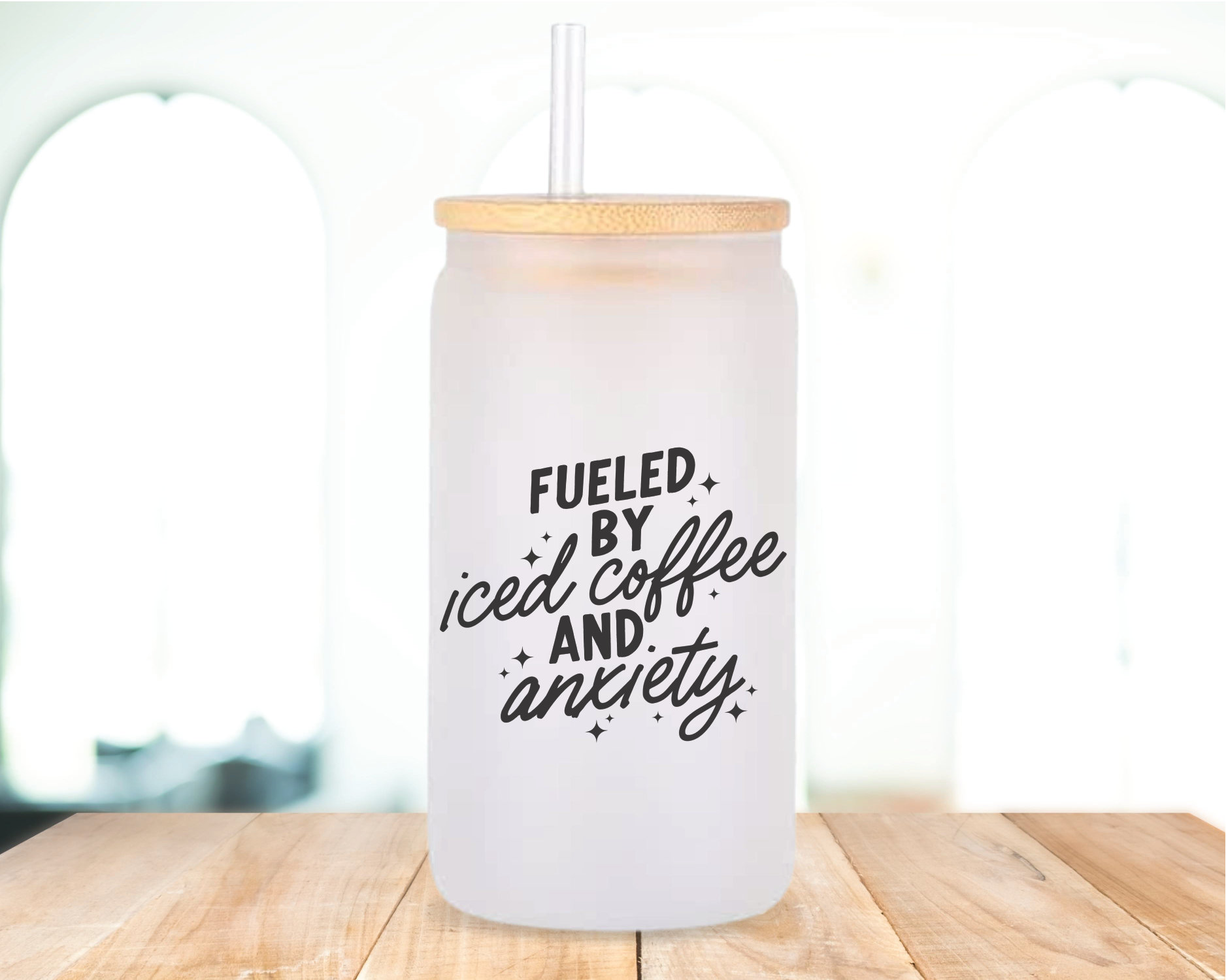 Fueled by Iced Coffee and Anxiety Glass, Iced Coffee Glass, Iced Coffee  Cup, Glass Coffee Cup, Gift Ideas for Women, Gifts for Her 