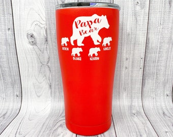 Papa Bear with cups, Grandpa Bear tumbler, Gift for Dad, gift for grandpa, tumbler gift for dad with name, fathers day gift tumbler