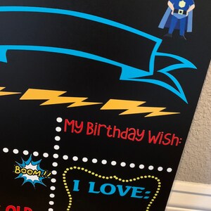 Super Hero Reusable Birthday Milestone Chalkboards, Birthday Stat Boards, Hero Birthday Chalkboard, Printed Birthday Decor, birthday stats image 6