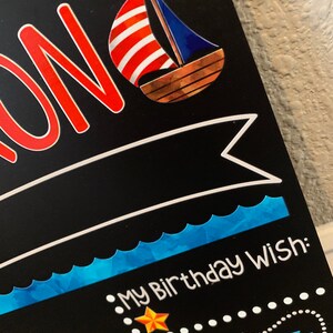 Nautical Reusable Birthday Milestone Chalkboards, Birthday Stat Boards, Themed Birthday Chalkboards, Printed Birthday Decor image 4
